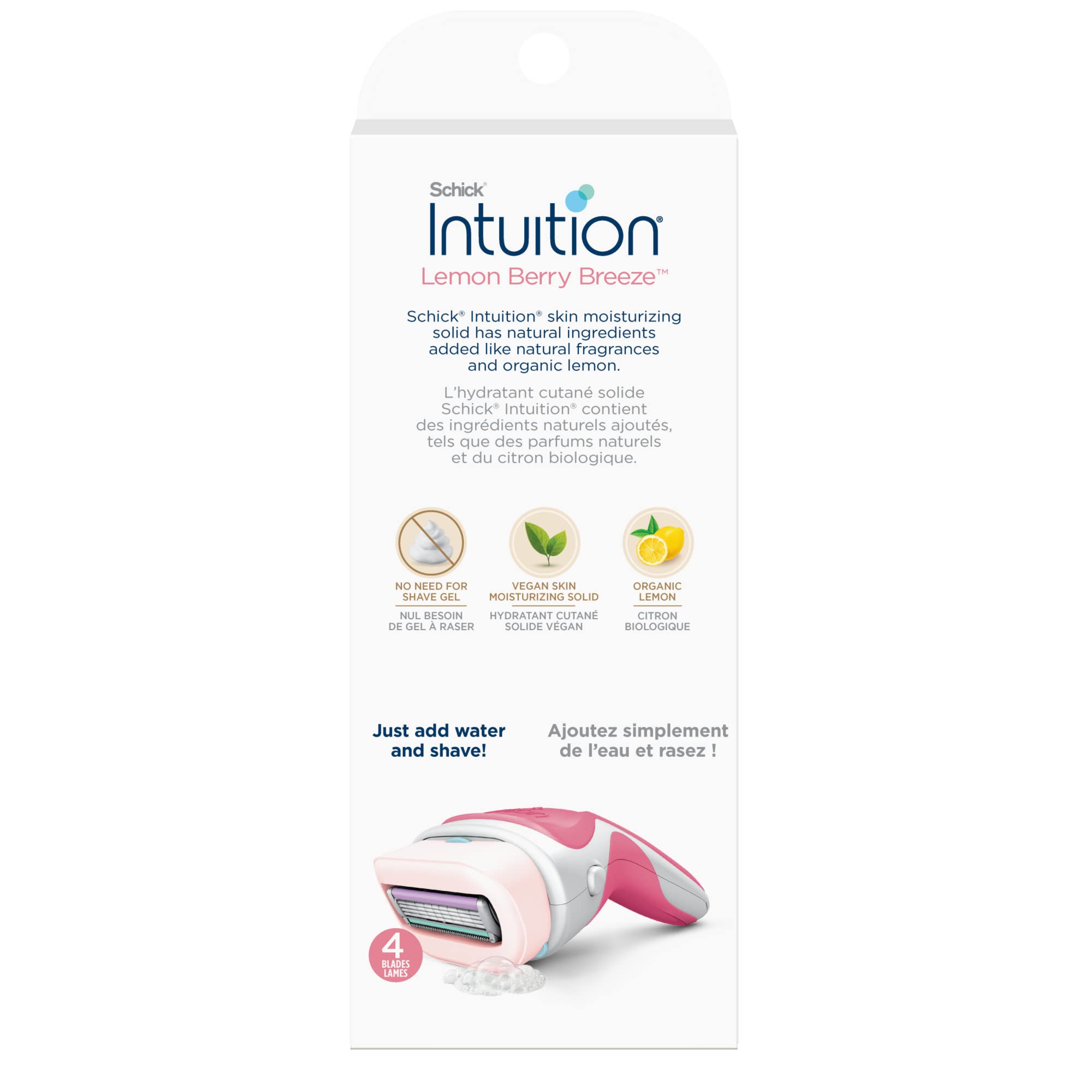 INTUITION four-blade cartridge close-up ready for a smooth shave.