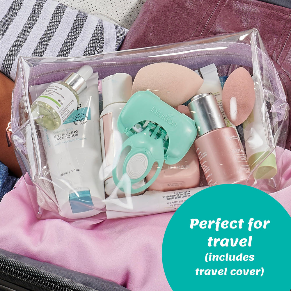 INTUITION Go packaging beside skincare items on vanity.