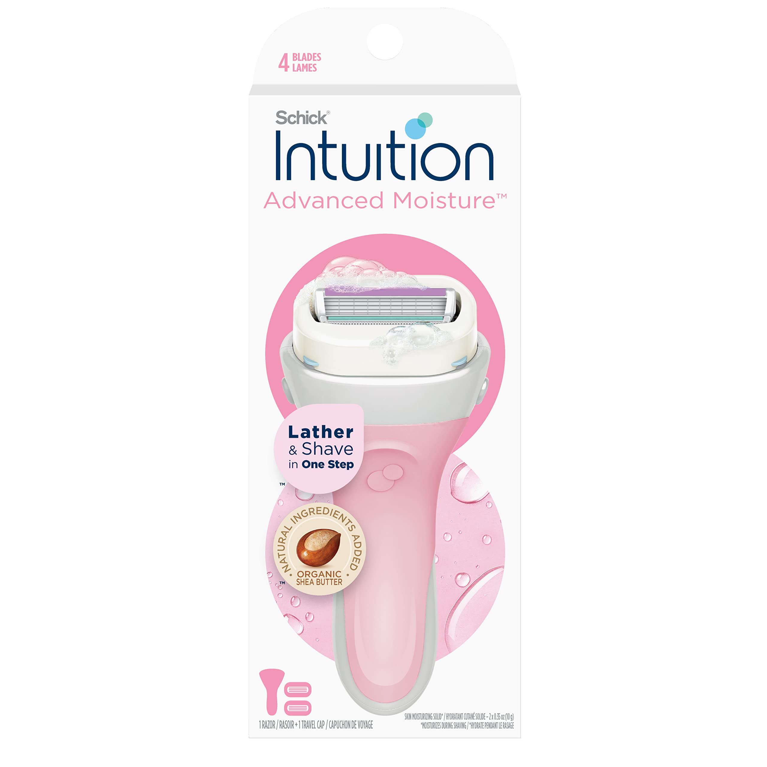 INTUITION razor handle with ergonomic grip for comfortable shaving.
