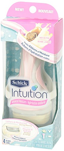 Leg shaving with INTUITION razor using built-in moisture.