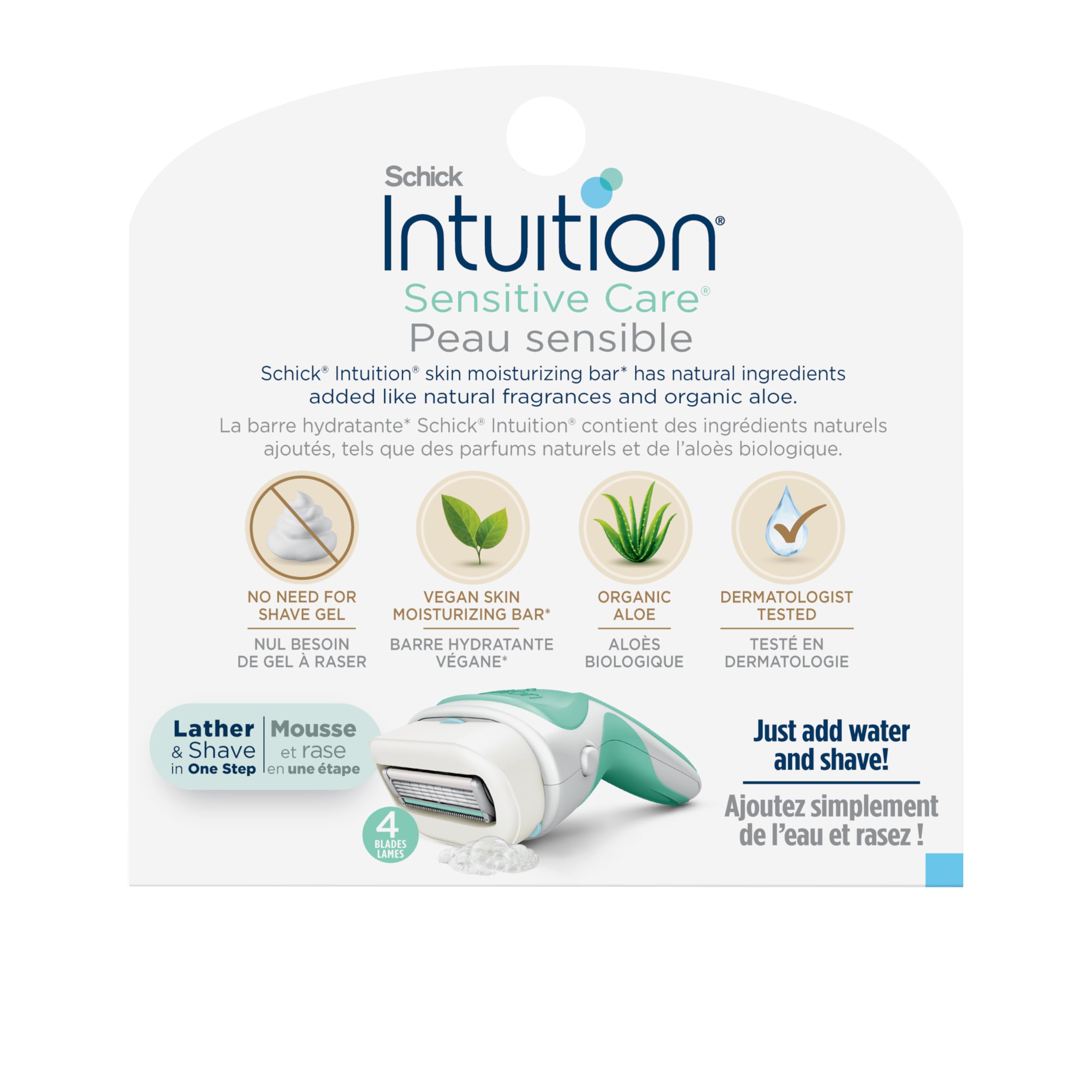 INTUITION Schick Sensitive Care refill smooth shave using built-in aloe on skin