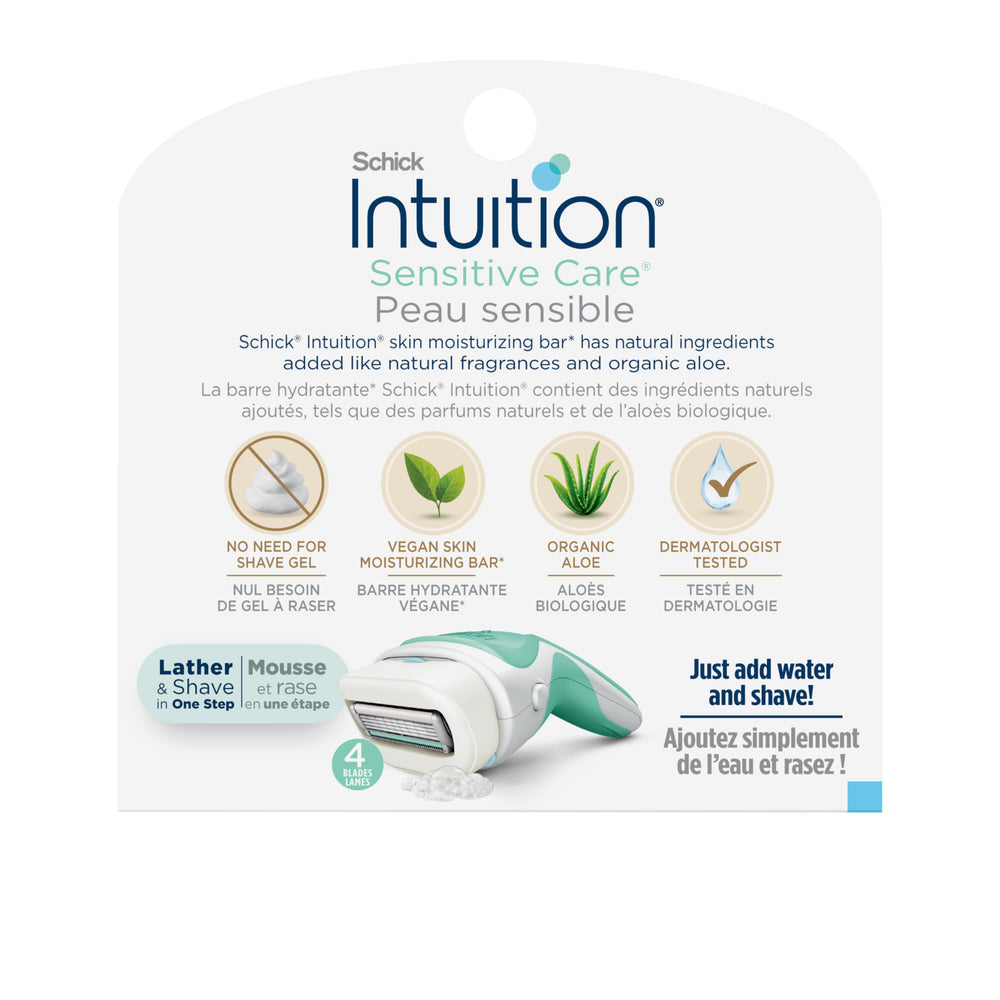INTUITION Schick Sensitive Care refill smooth shave using built-in aloe on skin
