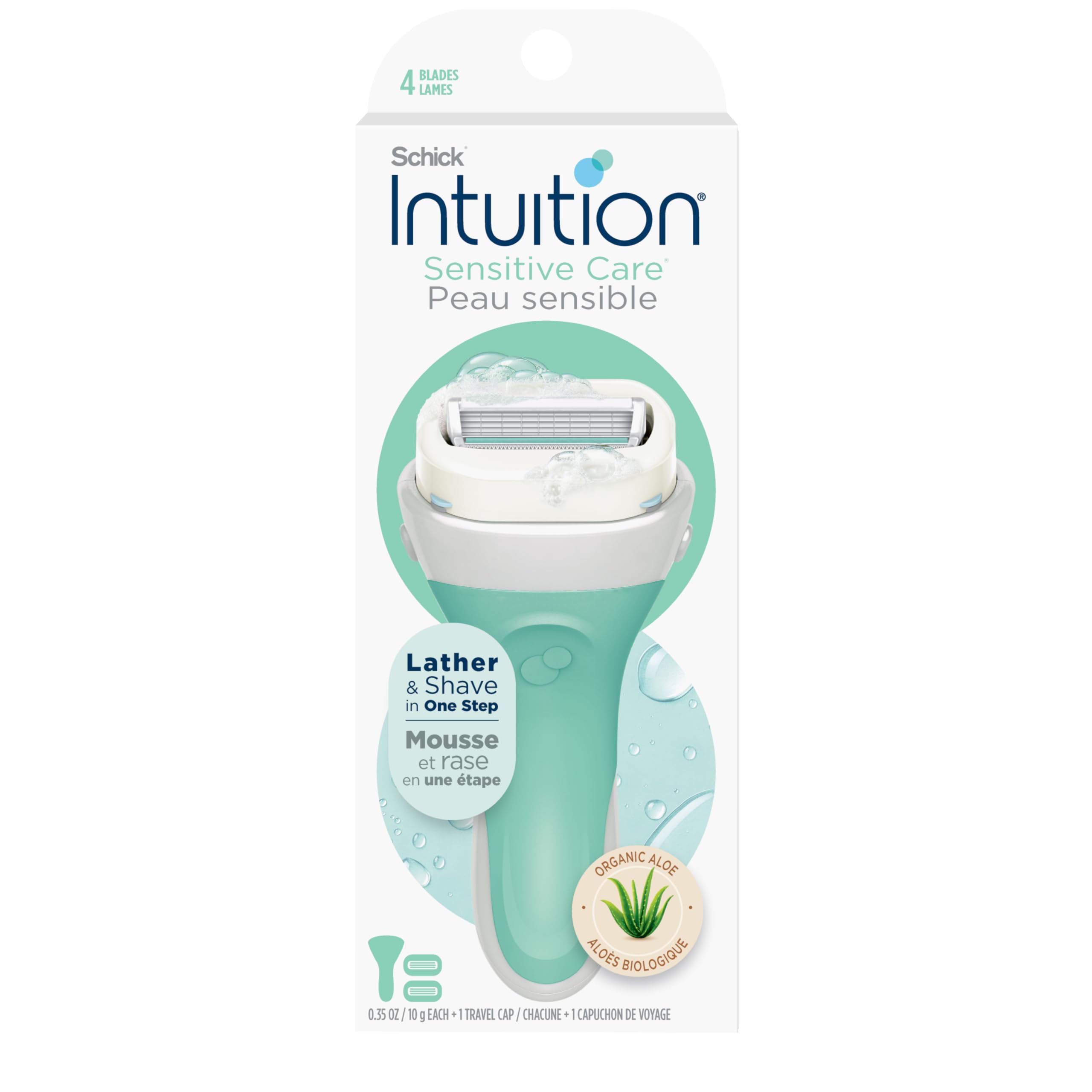INTUITION razor handle with ergonomic grip for comfortable shaving.