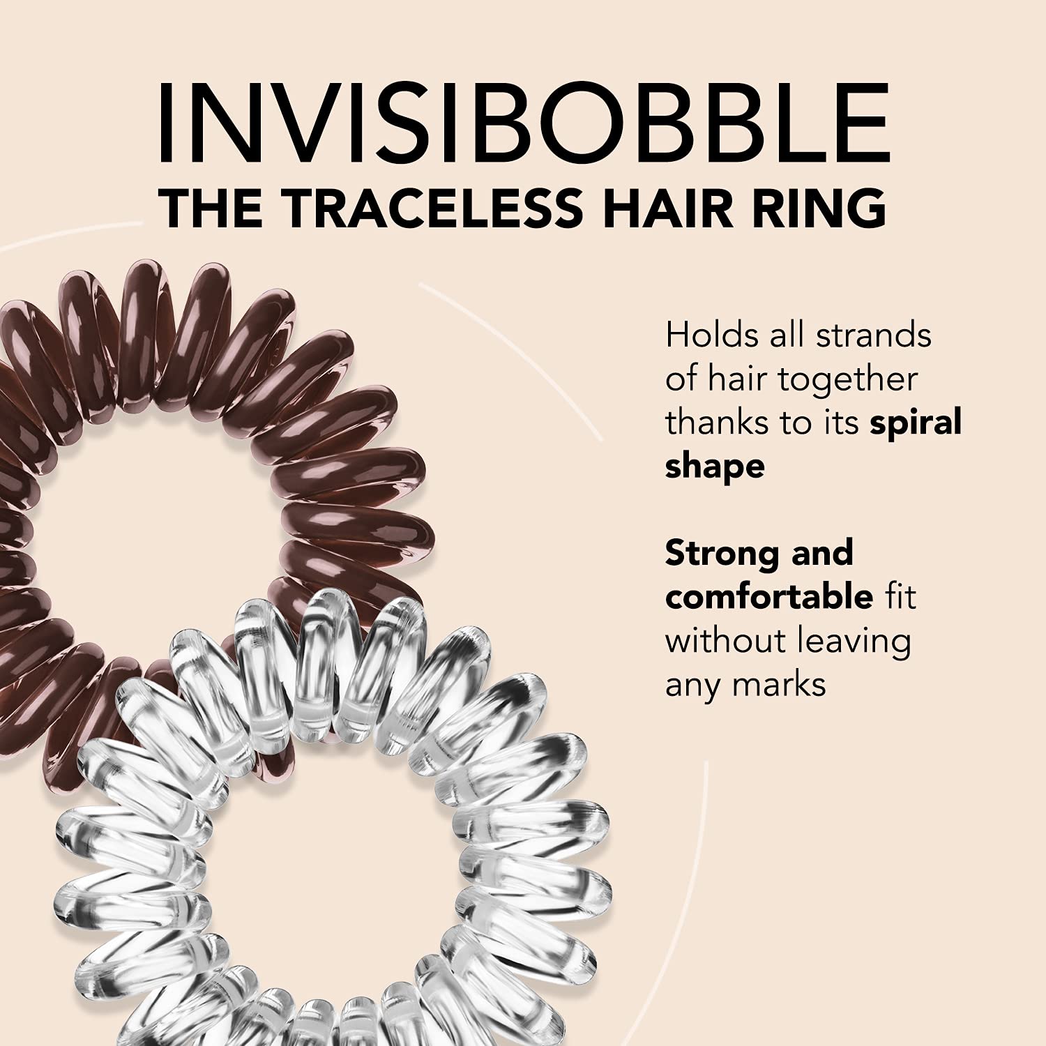 Invisibobble Original pretzel-brown spiral hair tie close-up shows discreet styling.