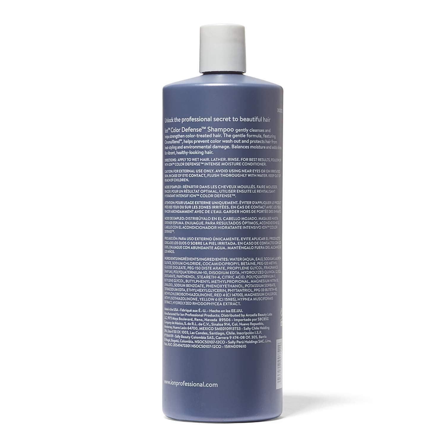 Ion Champú Defensor del Color, envase ergonómico para manejo cómodo.