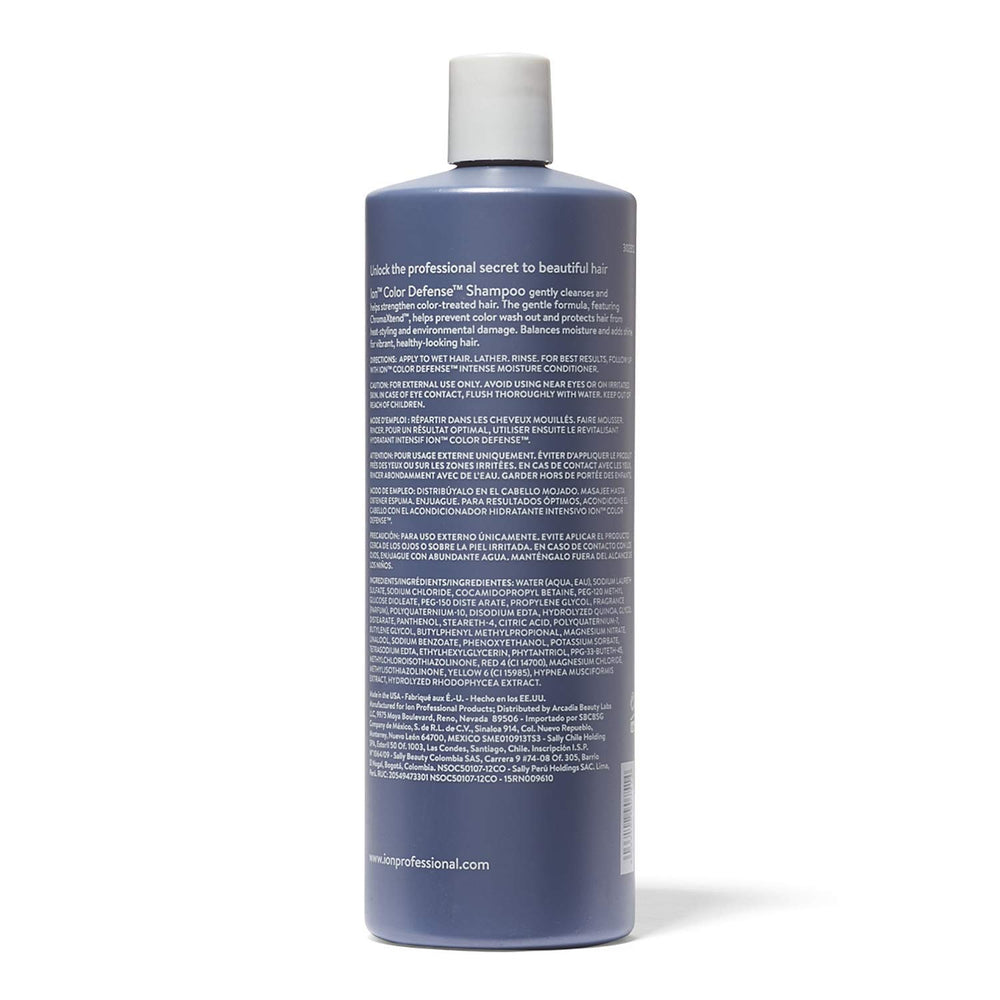 Ion Champú Defensor del Color, envase ergonómico para manejo cómodo.