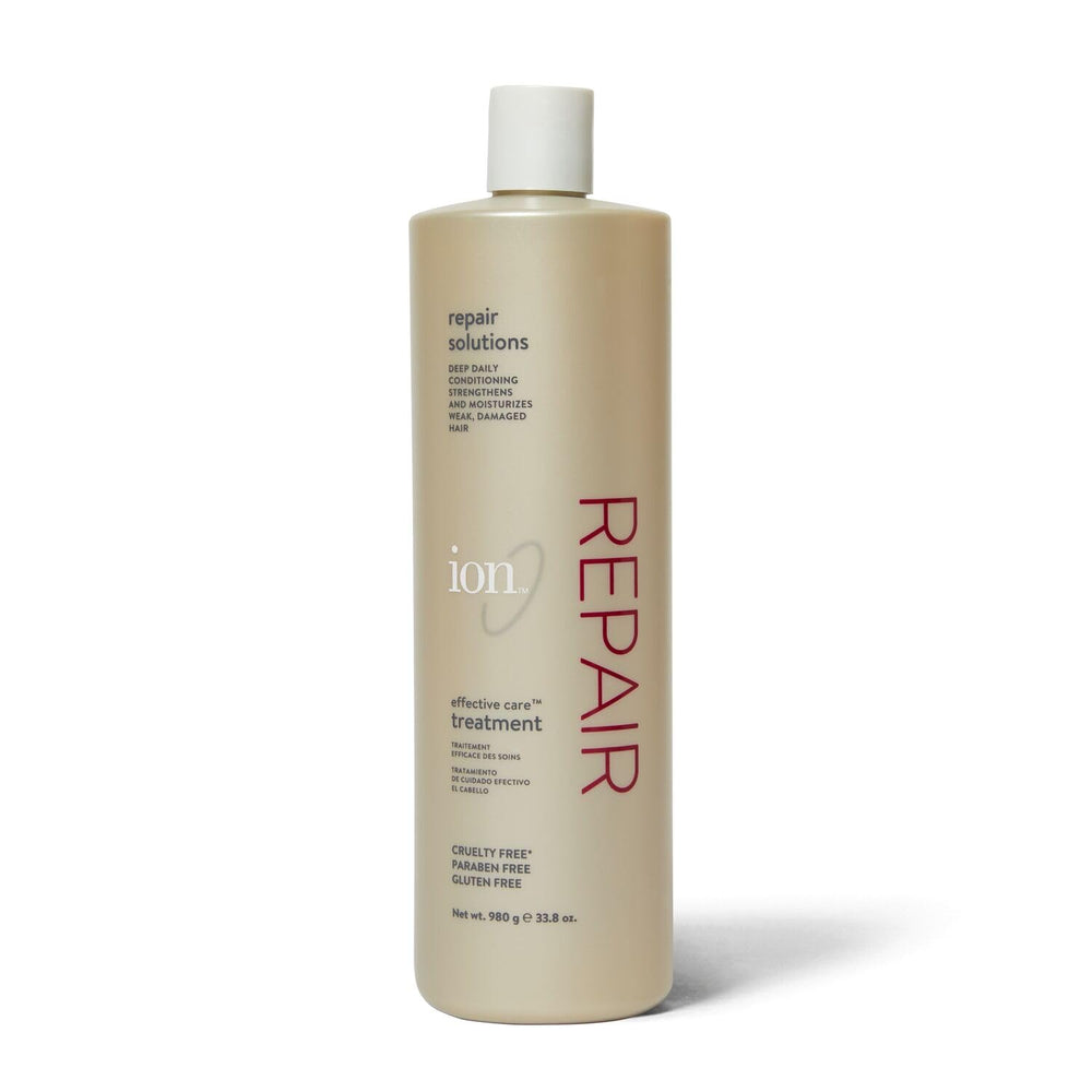 Ion Effective Care Treatment bottle front view highlighting nourishing formula for all hair types.