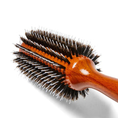 Ion Golden Wood Round Brush Large designed for thick, wavy hair textures.