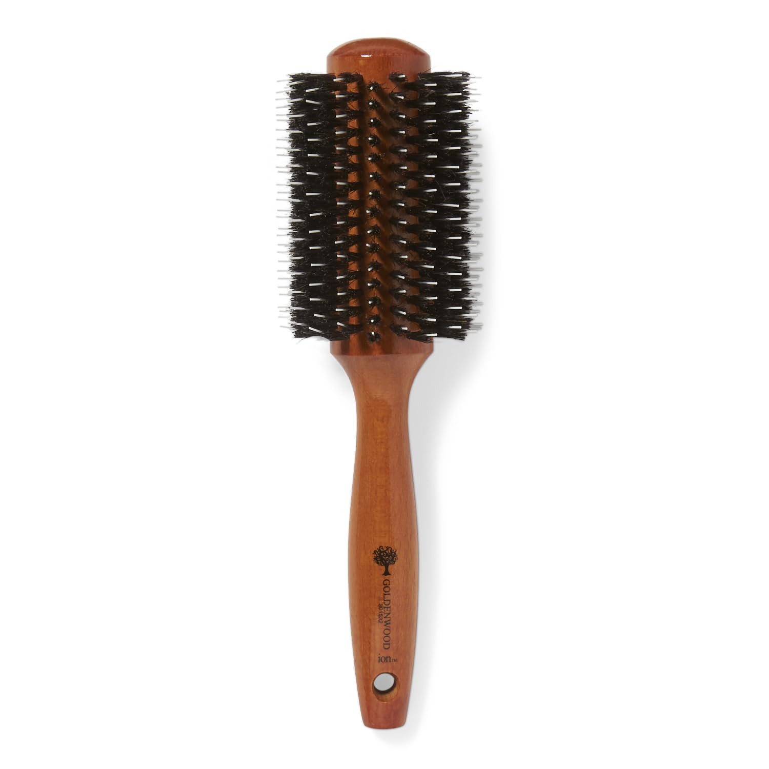 Ion Golden Wood Round Brush Large smooths thick hair and adds natural shine.