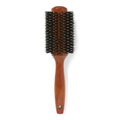 Ion Golden Wood Round Brush Large helps tame frizz for sleek results.