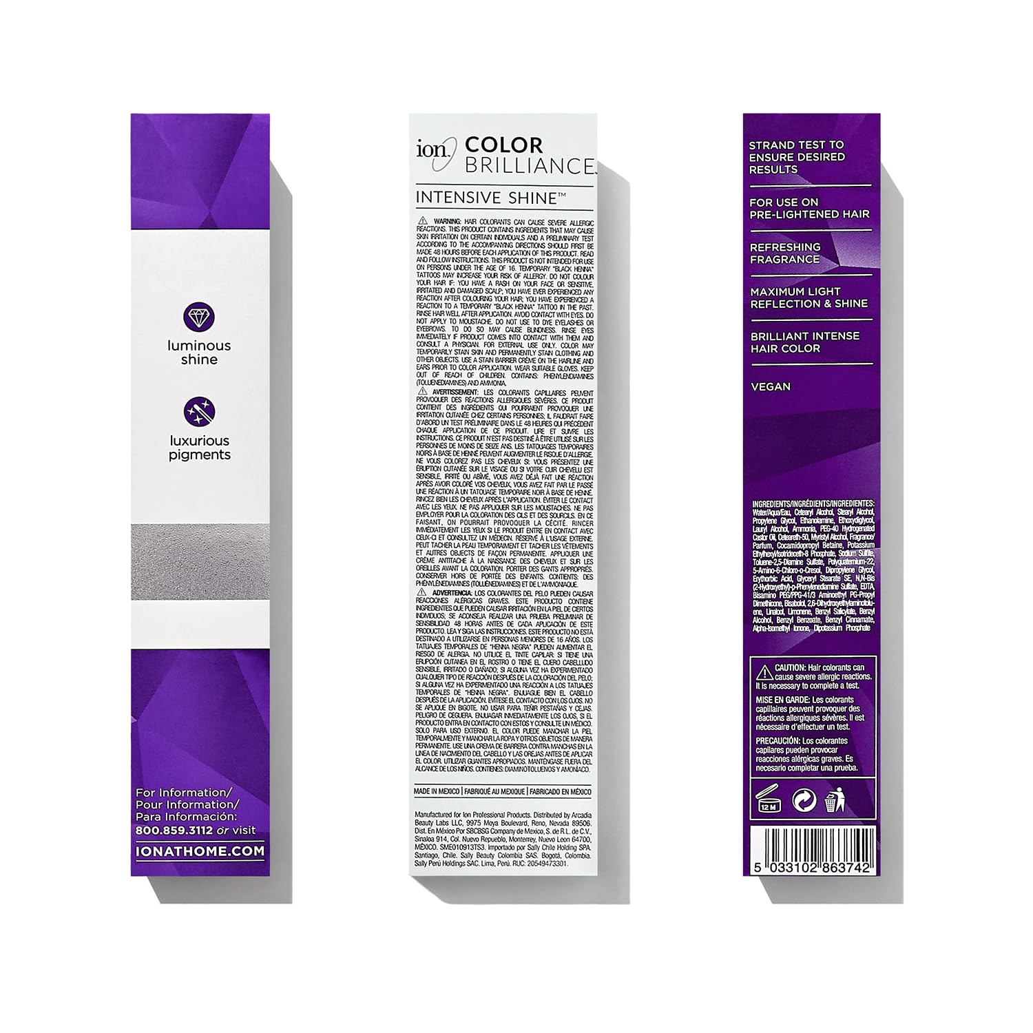 Ion Permanent Brights Purple box shows vivid shade with long-lasting coverage