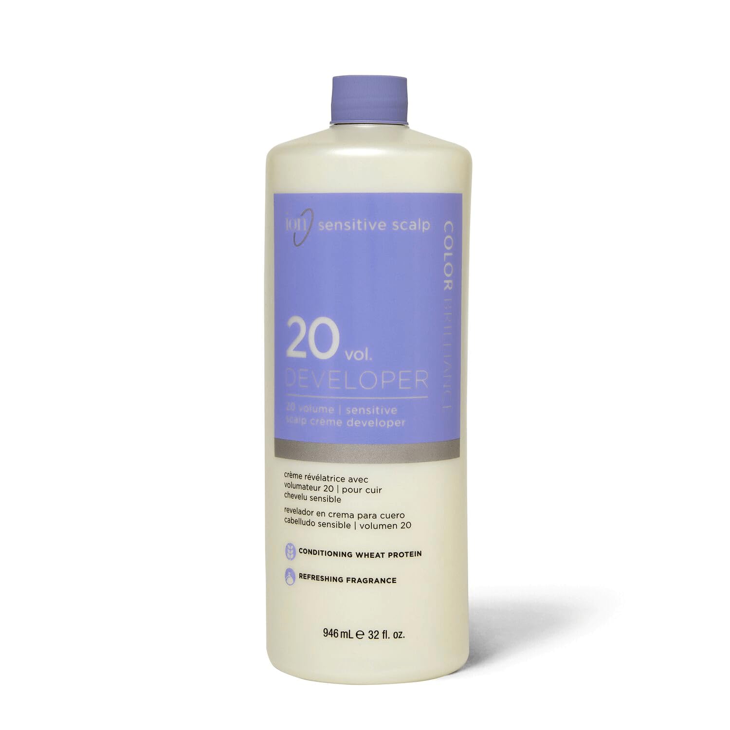 Ion Sensitive Scalp 20 Volume Creme Developer bottle shown for salon use and comfort.