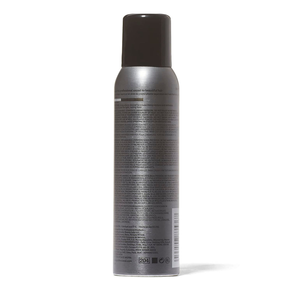 Ion cera en aerosol texturizante acabado ligero para pelo con sensación natural.
