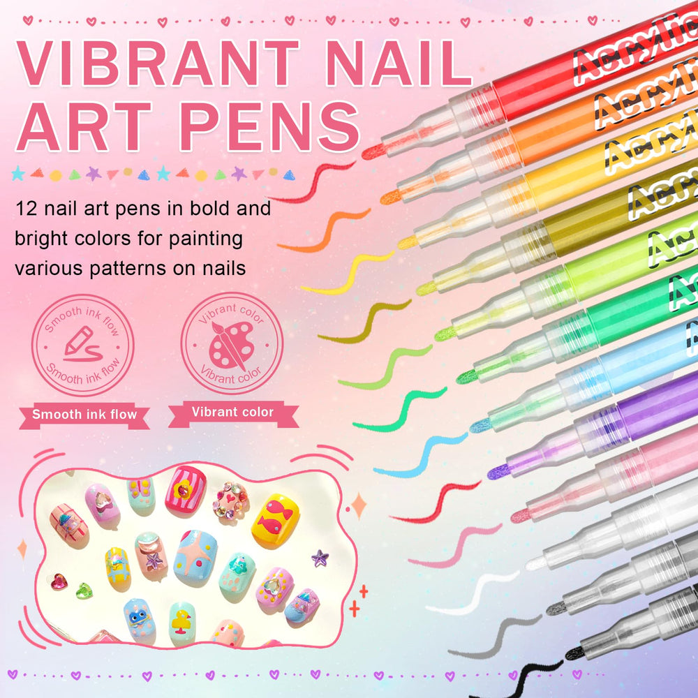 IONSGAKO fine-tip nail art pens enable precise patterns and lines.