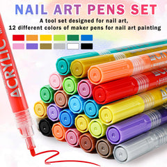 IONSGAKO Nail Art Pens Set color swatches display diverse hues for DIY designs.