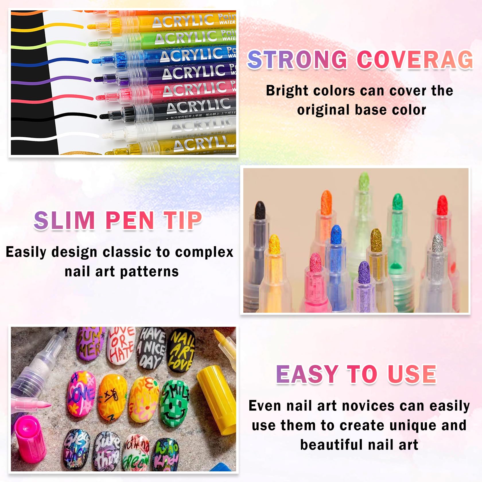 IONSGAKO Nail Art Pens Set drawing on nails to create precise lines.