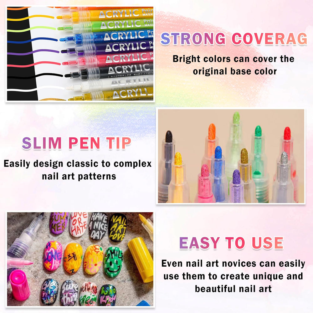 IONSGAKO Nail Art Pens Set drawing on nails to create precise lines.