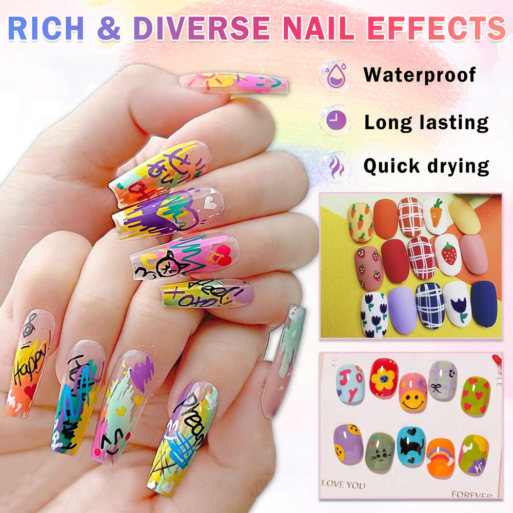 IONSGAKO Nail Art Pens Set waterproof finish protects designs.
