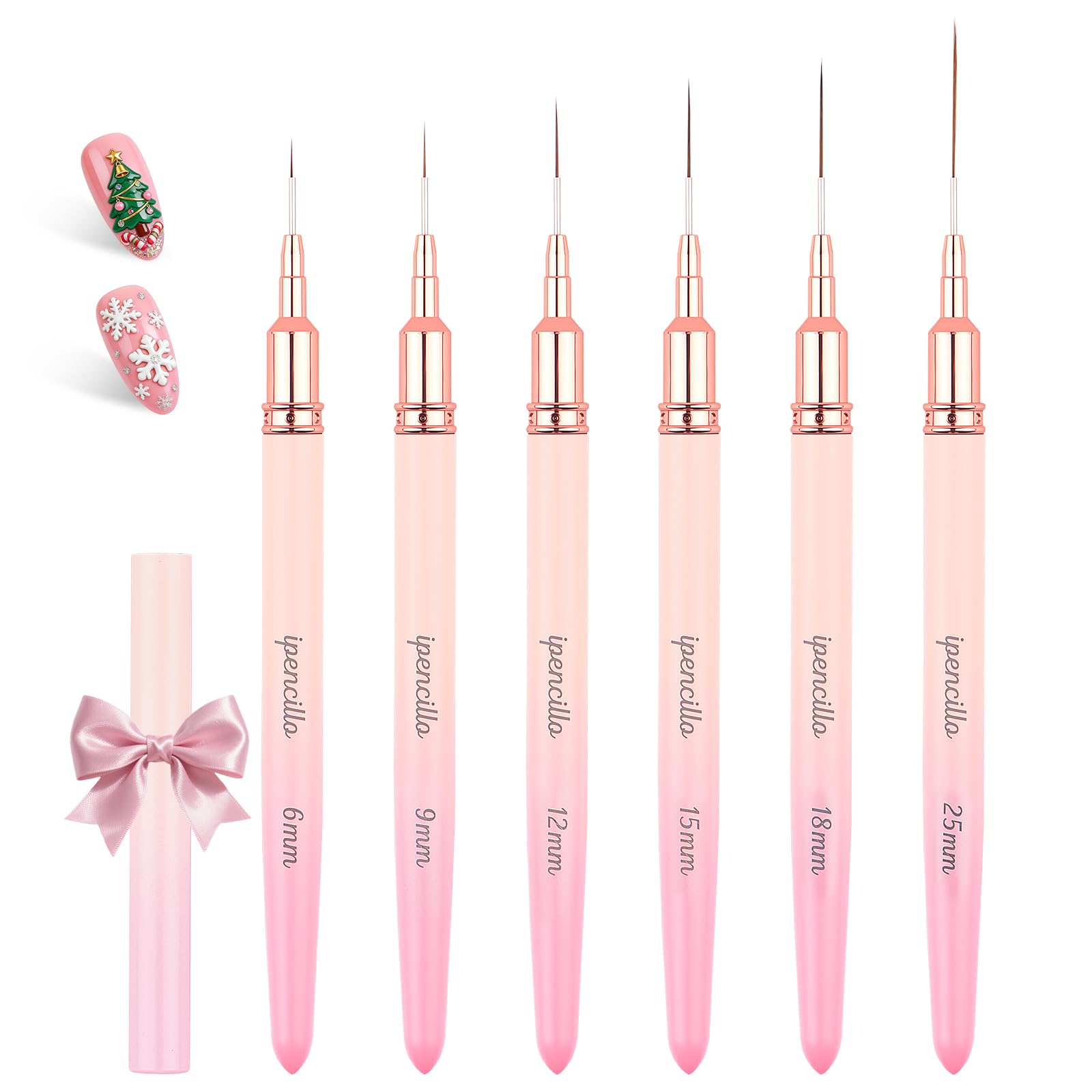 Ipencillo nail art brushes with six sizes enable versatile line work and detailing.