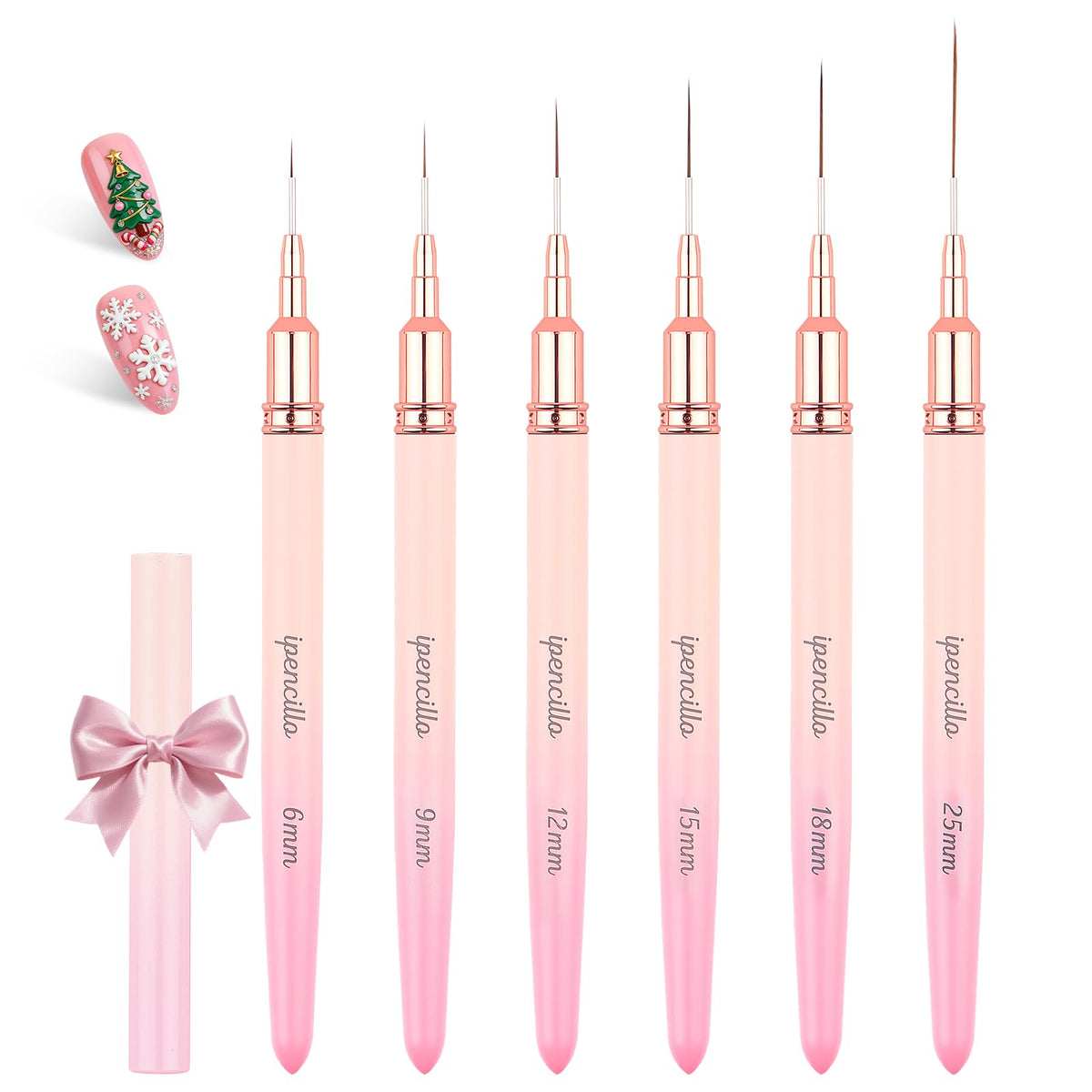 Ipencillo nail art brushes with six sizes enable versatile line work and detailing.