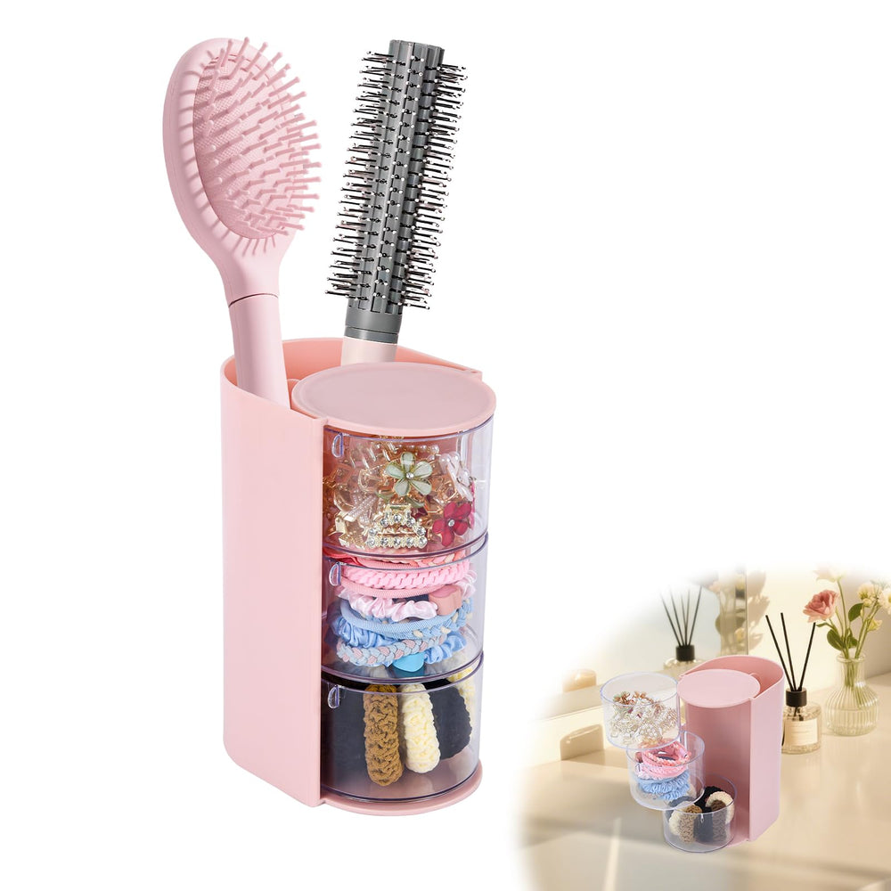 IPENP Pink 3-layer rotating tower for organized hair accessories.