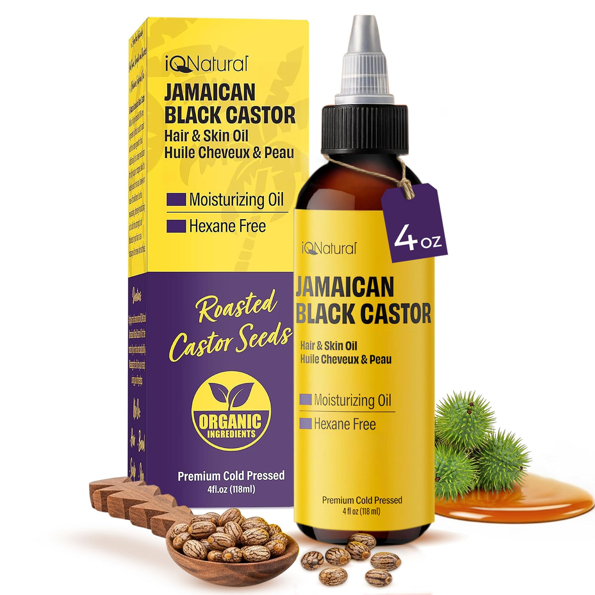 IQNATURAL aceite castor negro jamaicano 4oz – para crecimiento capilar.