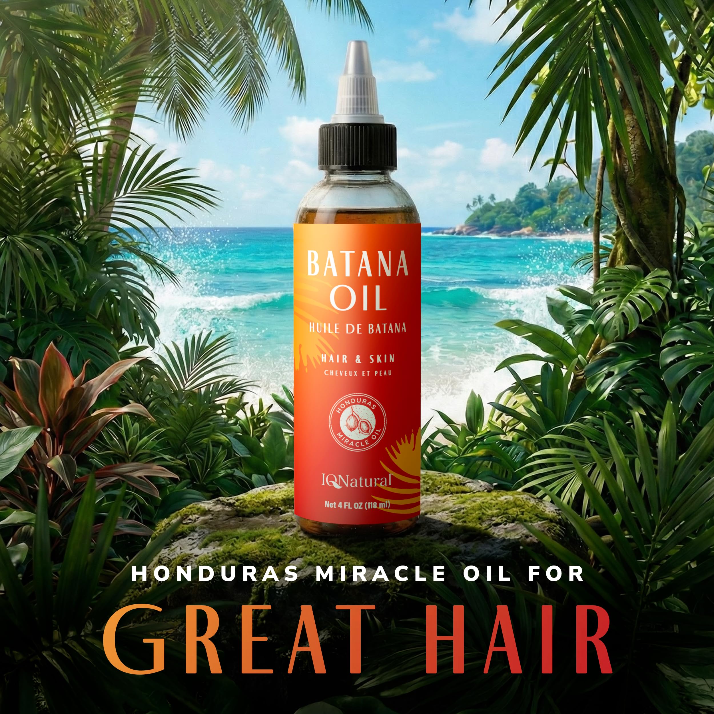 IQNATURAL Batana Oil, envase de 4 oz, práctico para viajes.