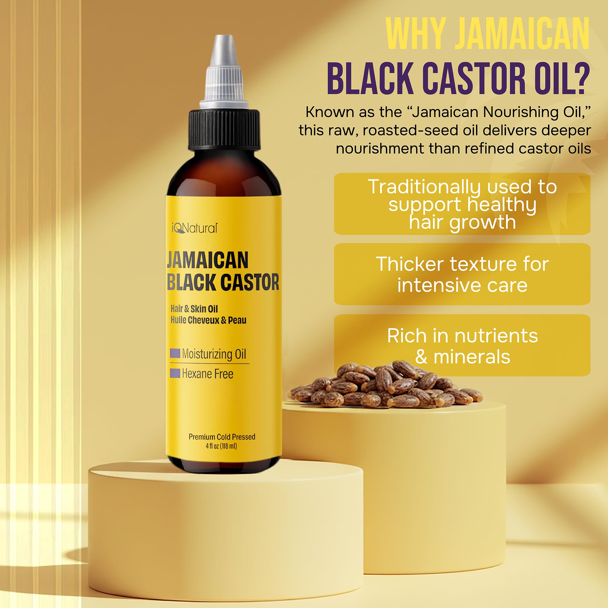 IQNATURAL cuidado del cuero cabelludo con aceite negro jamaicano.