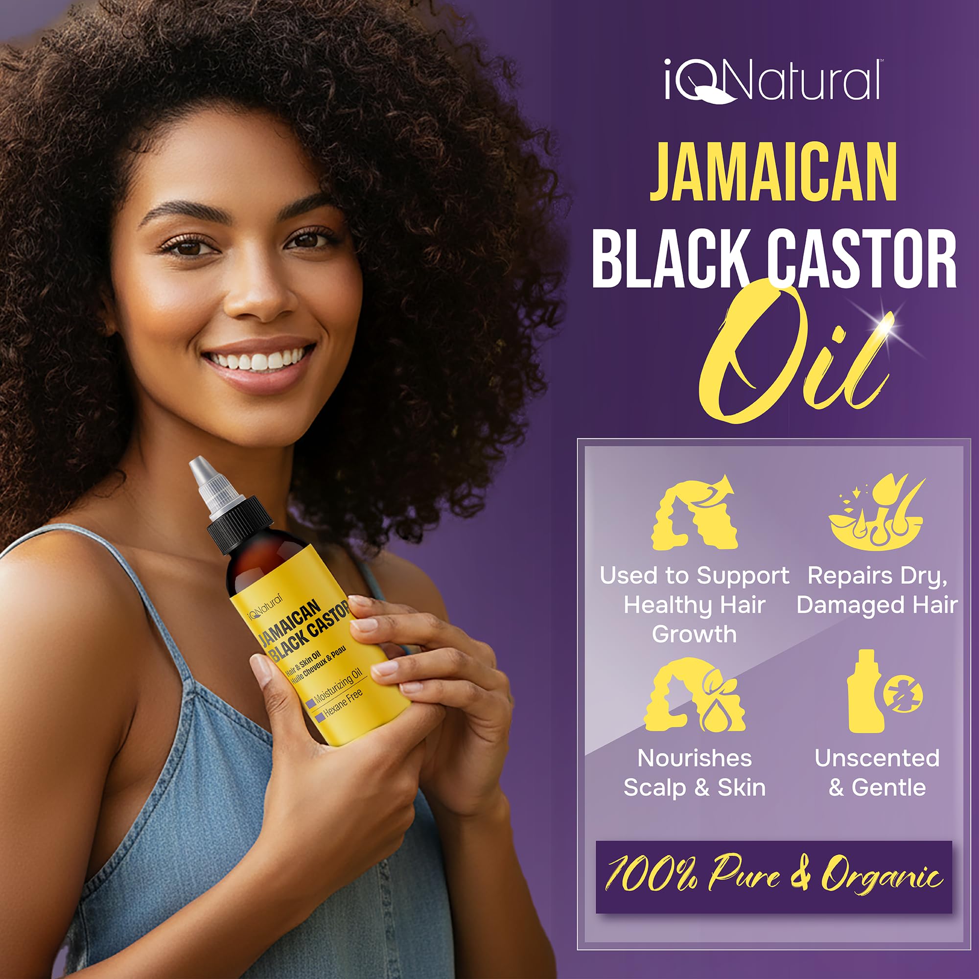 IQNATURAL textura densa de aceite castor negro jamaicano para cabello.
