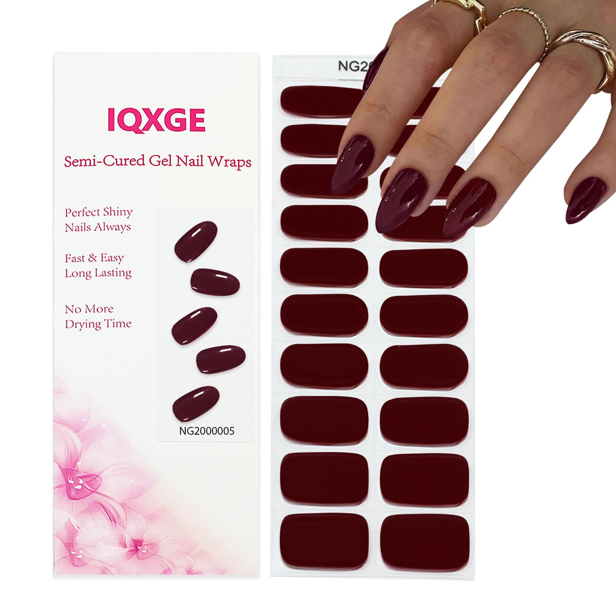 IQXGE tiras gel semicuradas burdeos para un acabado elegante y cambio de look rápido