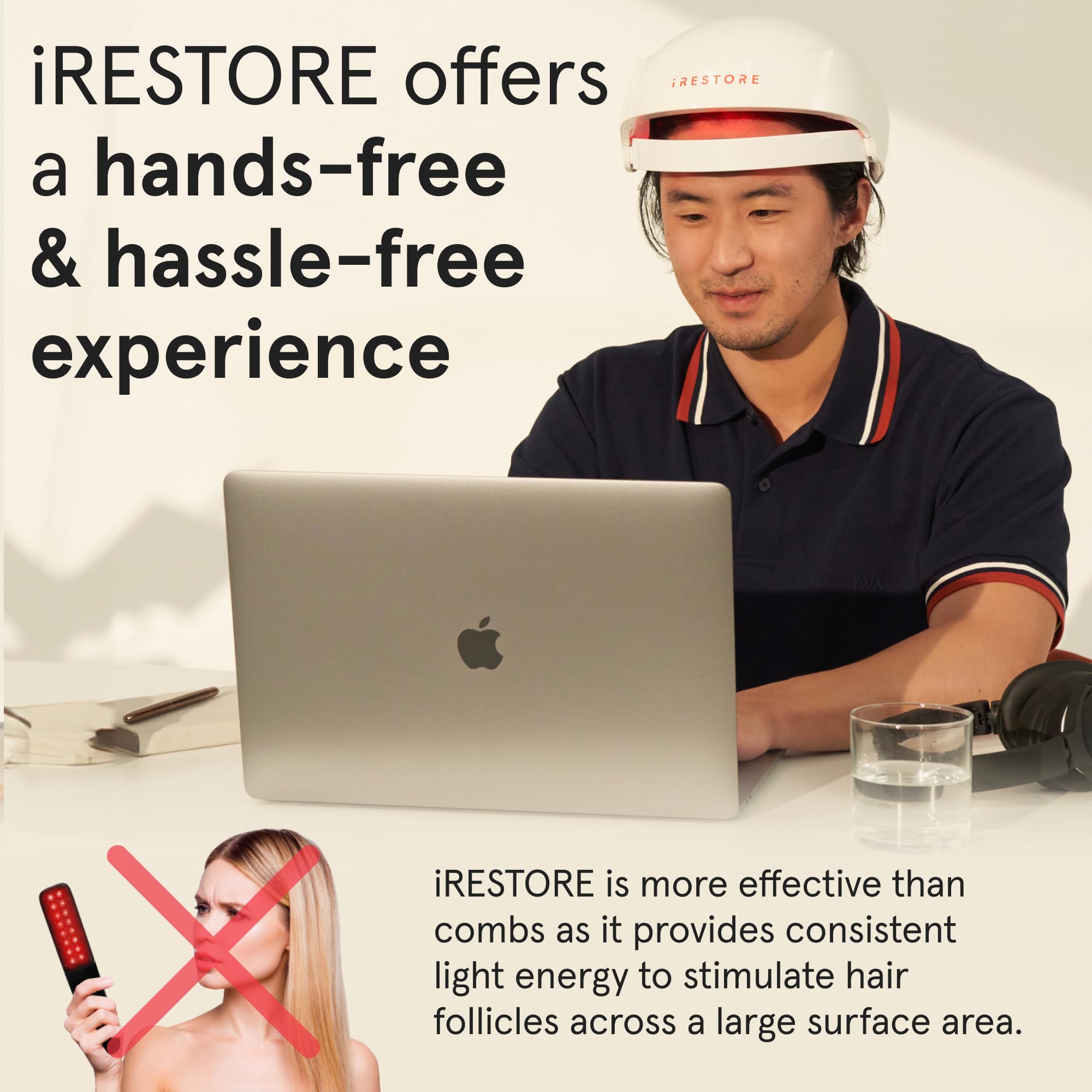Close-up of iRestore Essential laser panel delivering targeted light therapy.