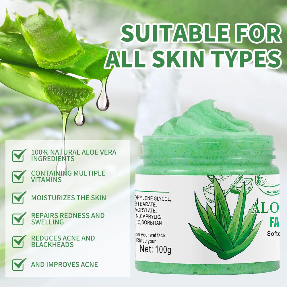 IREV Aloe Vera Facial Scrub applied on face demonstrates refreshing cleanse for pores