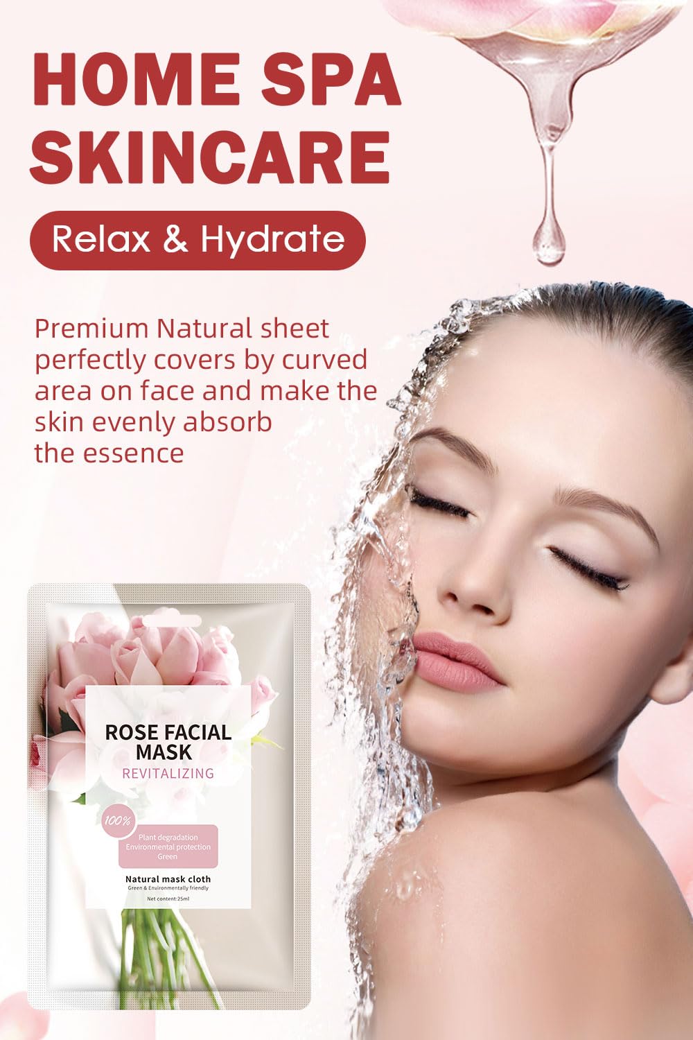 IREV rose petal essence dispensing demonstrates nourishing hydration for all skin types.
