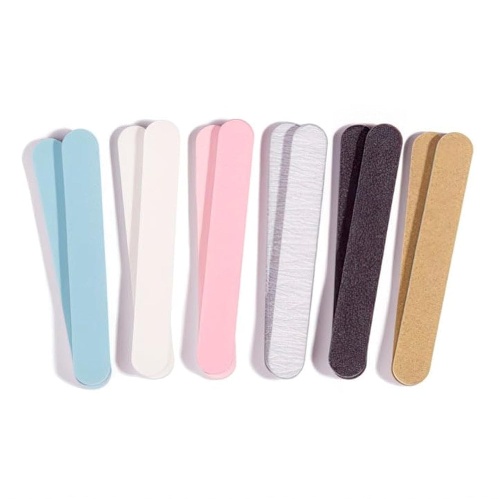Iridesi colorful mini nail files pack with 12 emery boards for natural and acrylic nails.