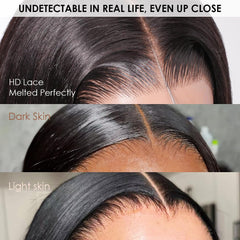 Iris Queen 13x5 inch lace front wig in natural black for versatile styling.