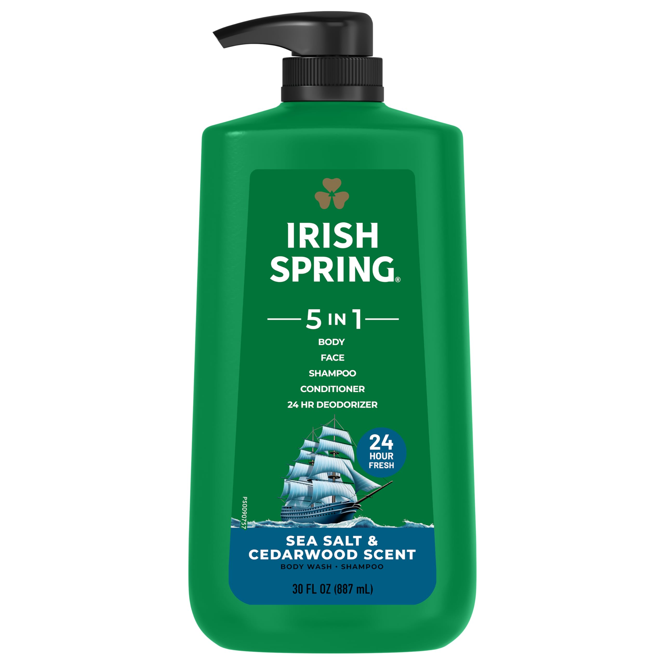 Irish Spring 5-in-1 sea salt cedarwood evokes outdoor freshness.