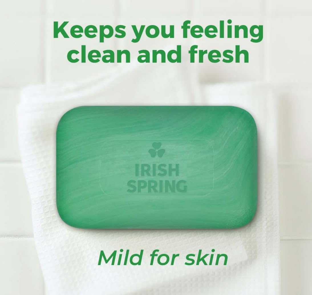 Bright view of Irish Spring Aloe bar soap in multipack carton