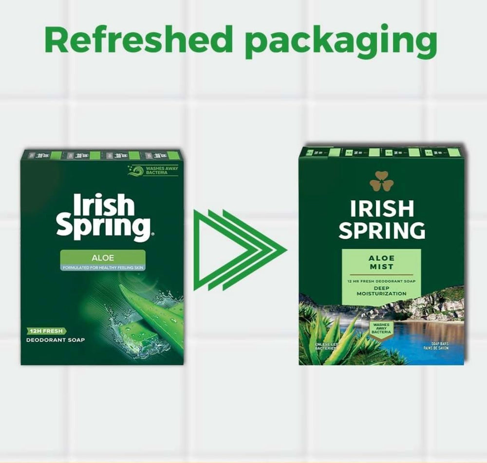 Stacked Irish Spring Aloe bars indicating bulk value for households