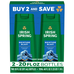 Irish Spring Moisture Blast: dos botellas de 20 onzas para ducha con frescura duradera.