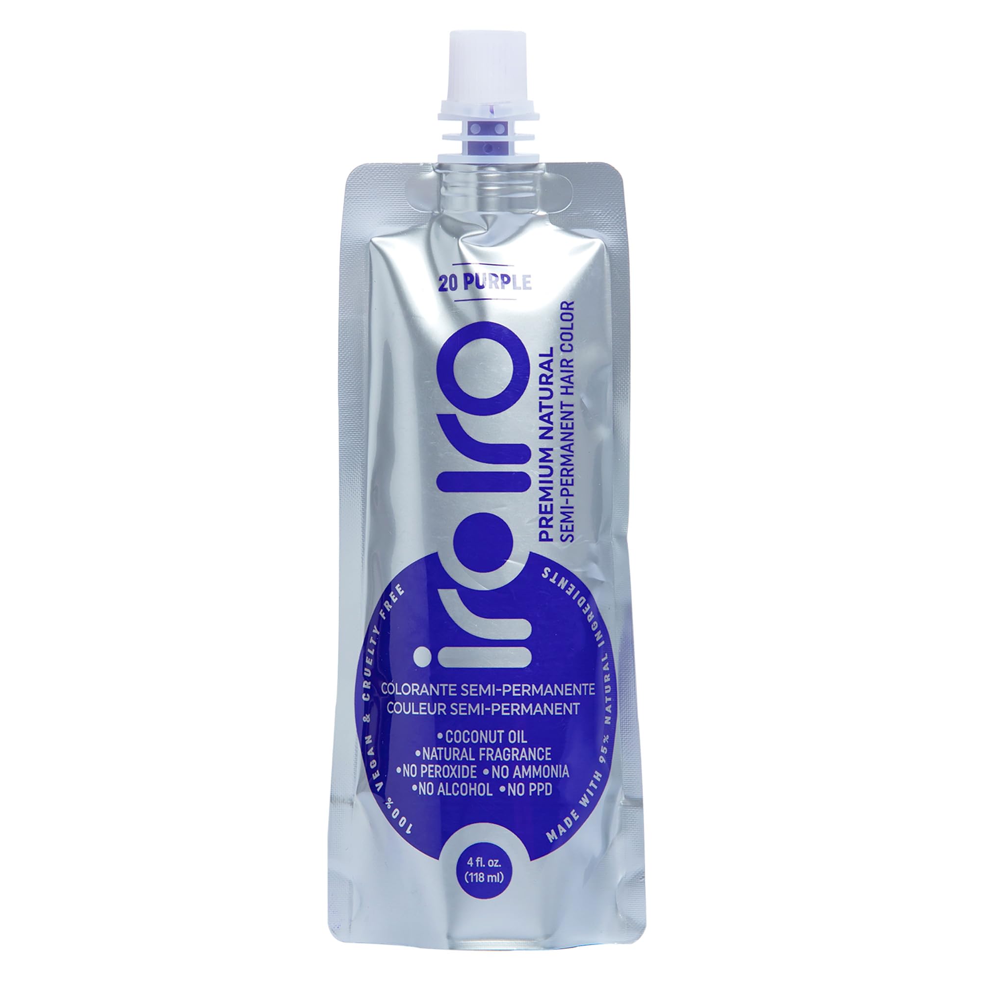 Iroiro 20 Purple eco pouch packaging emphasizing sustainable color care and reduced waste