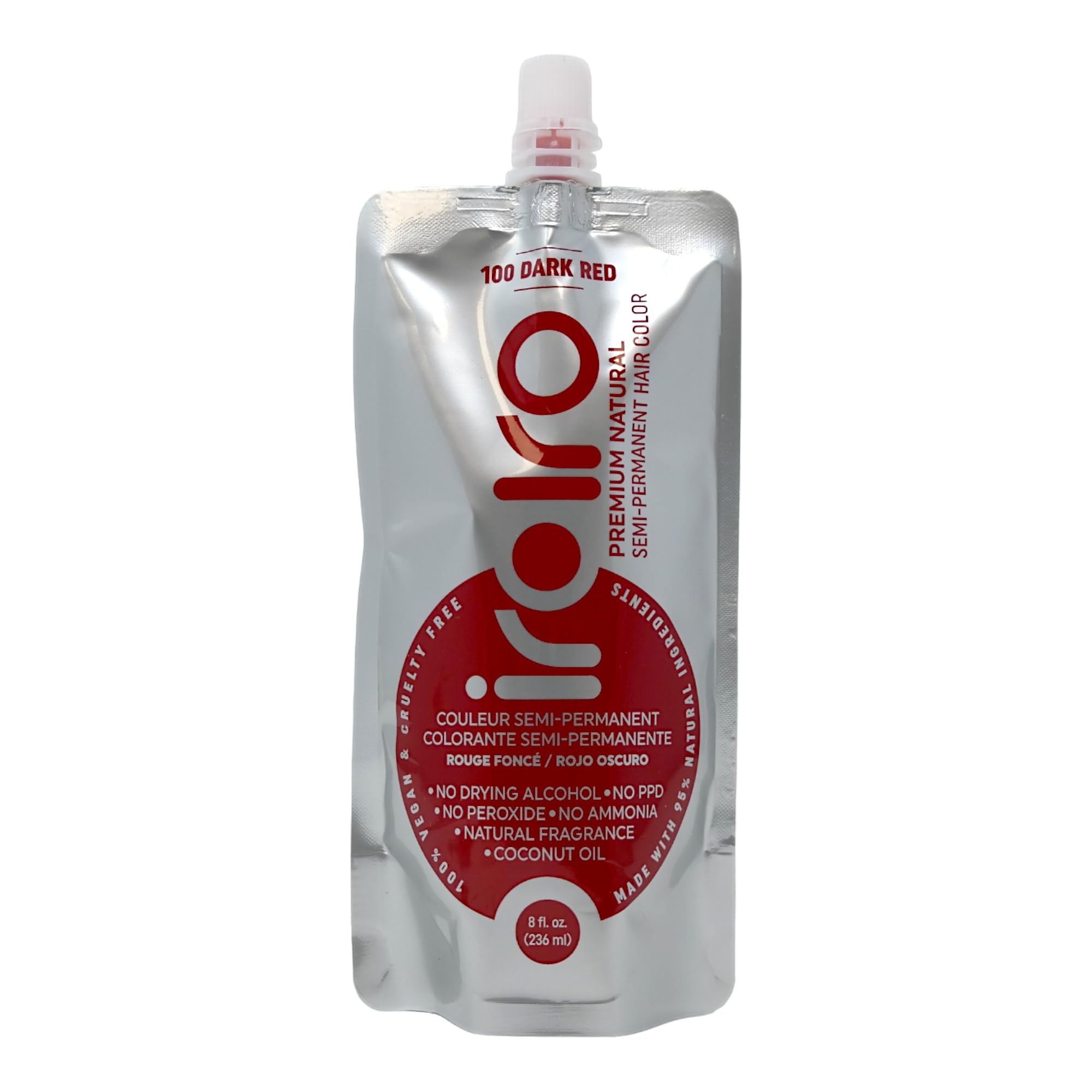 IROIRO premium semi-permanent hair color in dark red bottle for vibrant shade