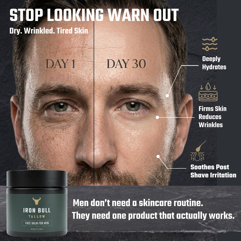 Iron Bull Tallow face cream texture shows rich, whipped consistency.