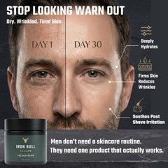 Iron Bull Tallow face cream texture shows rich, whipped consistency.