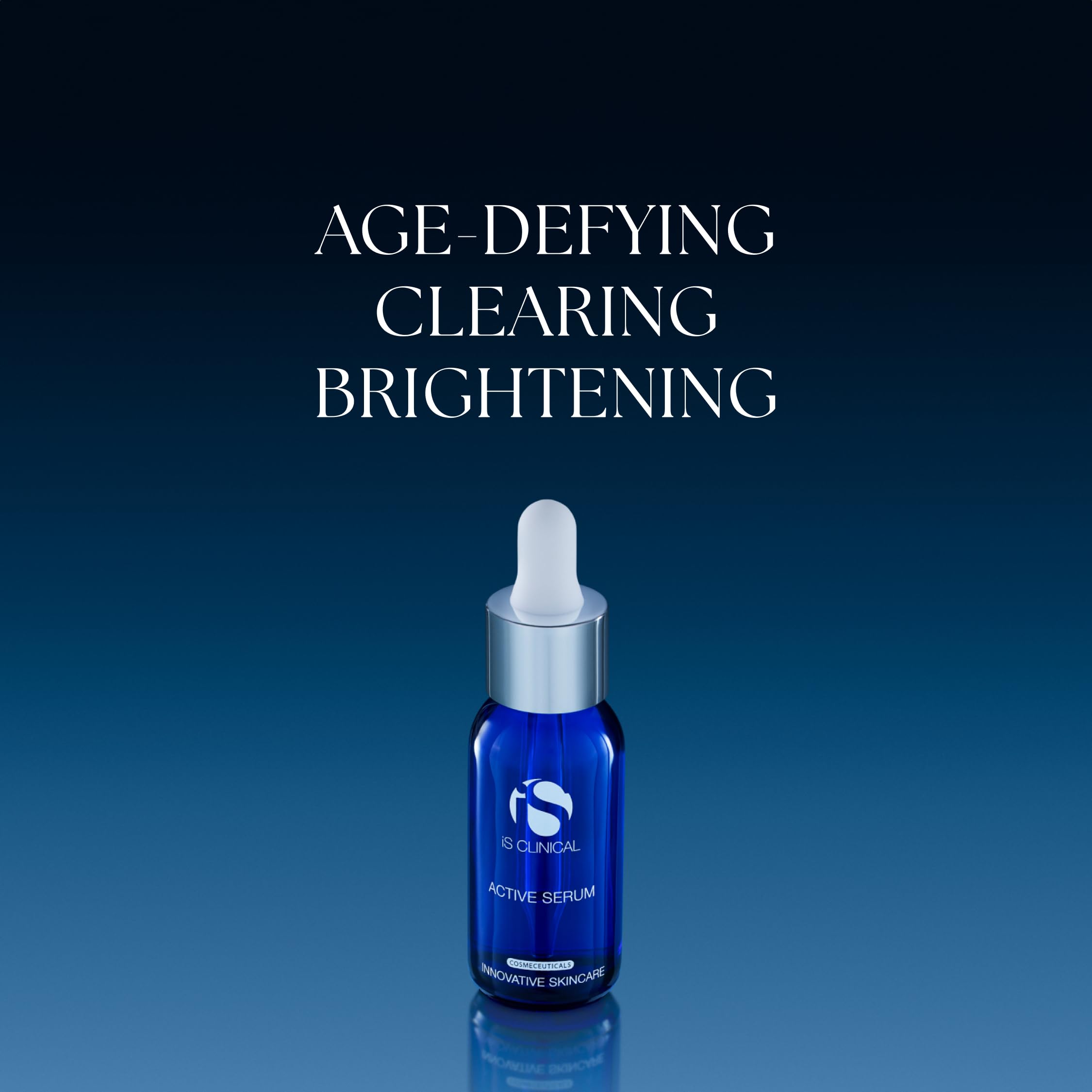 iS CLINICAL Active Serum ingredient visuals emphasize skin-friendly formula