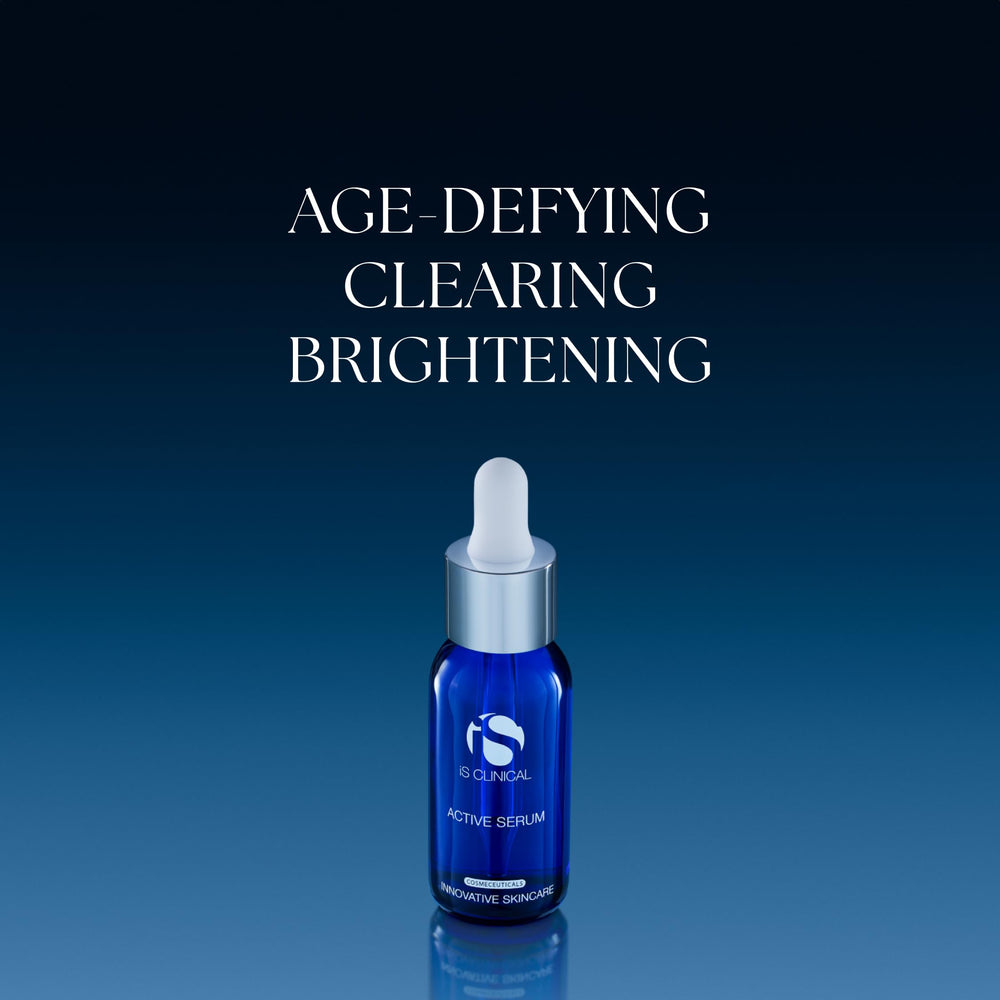 iS CLINICAL Active Serum ingredient visuals emphasize skin-friendly formula