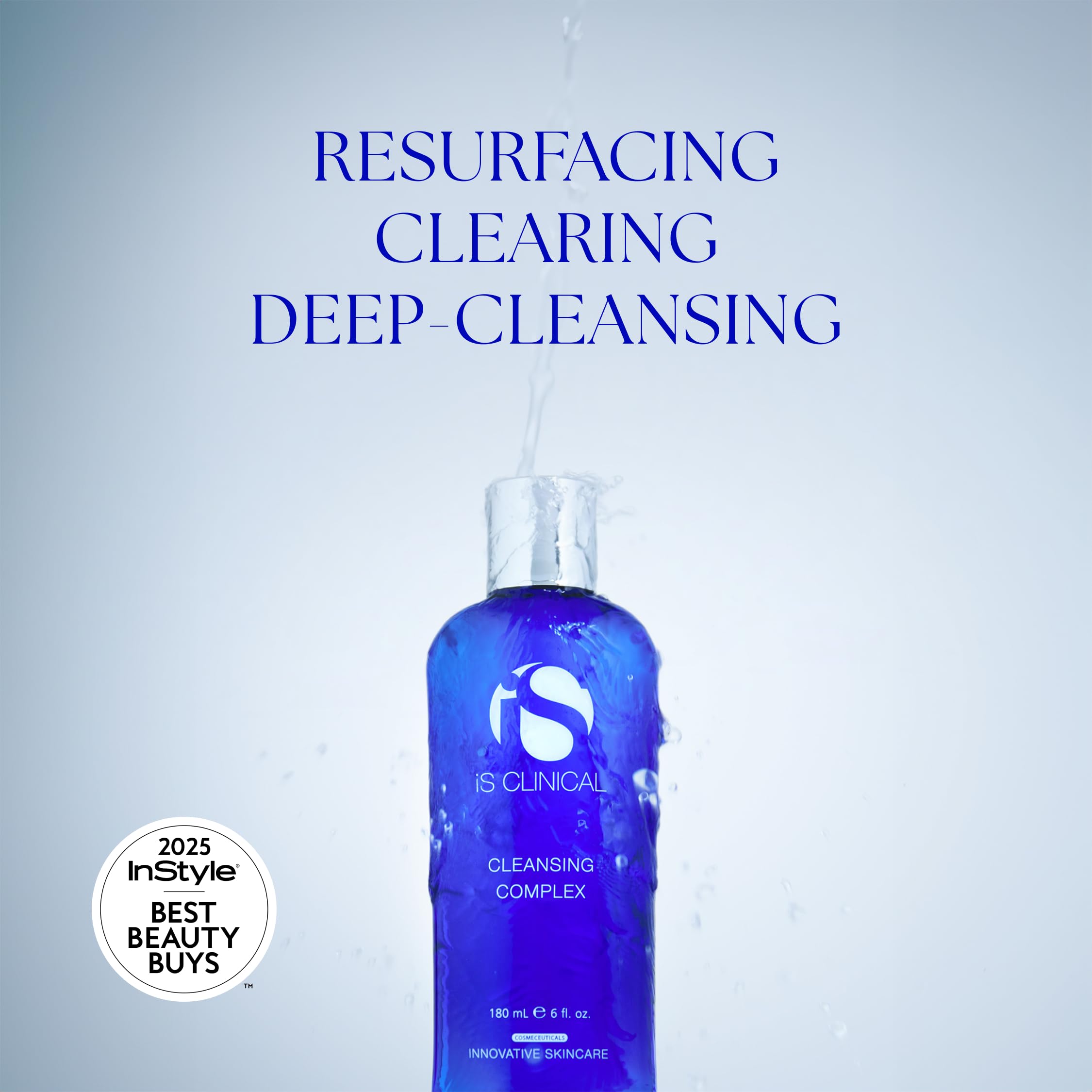iS CLINICAL Cleansing Complex pump close-up shows lightweight gel