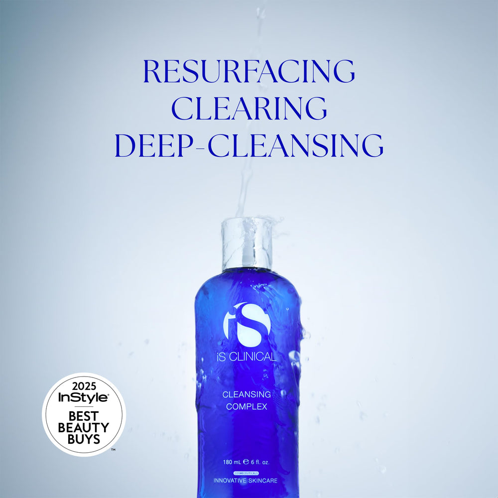 iS CLINICAL Cleansing Complex pump close-up shows lightweight gel