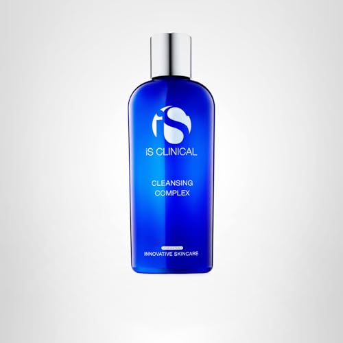 Paraben-free iS CLINICAL Cleansing Complex label highlights skin-friendly formula.