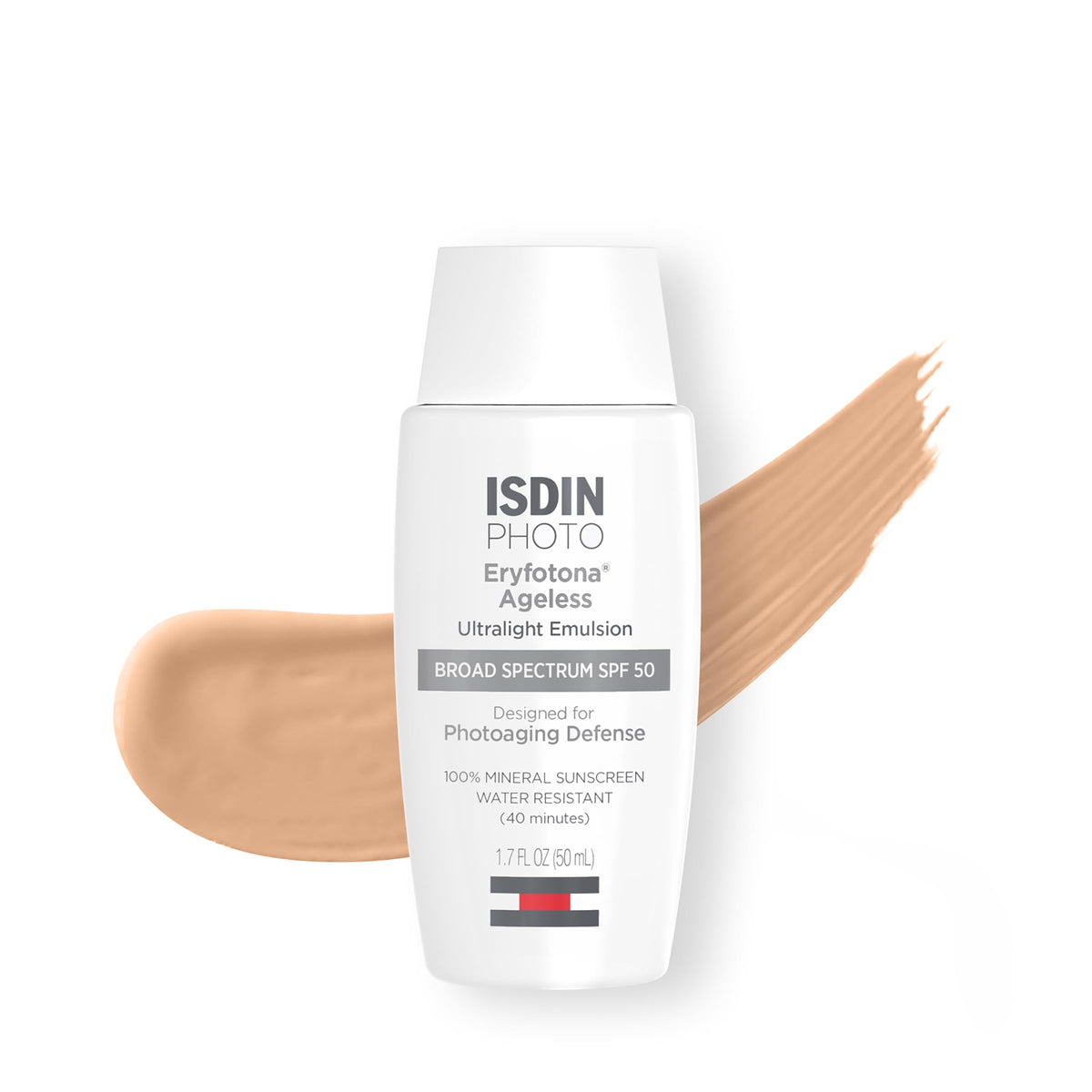 ISDIN Eryfotona Ageless tinted sunscreen tube with SPF 50 for daily protection