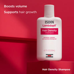ISDIN Lambdapil shampoo pump shown for easy, mess-free dispensing